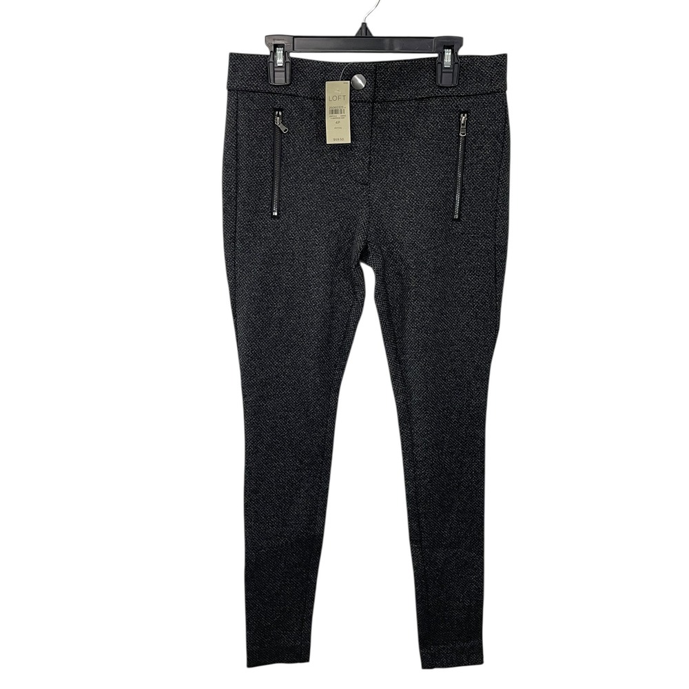 NWT‎ LOFT Petite Size 4P Black Grey Herringbone Zipper Pocket Skinny Pants